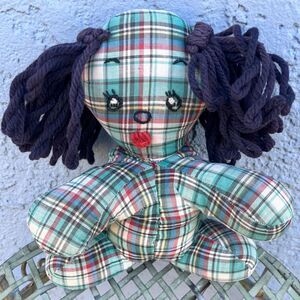 Retro Plaid Dog Stuffed Animal Vintage Handmade Toy